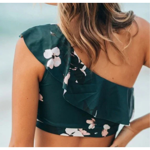 ALBION Size	M Orchid Icon Wave Swim Crop Top One Shoulder Ruffle Layer Feminine - Picture 2 of 11